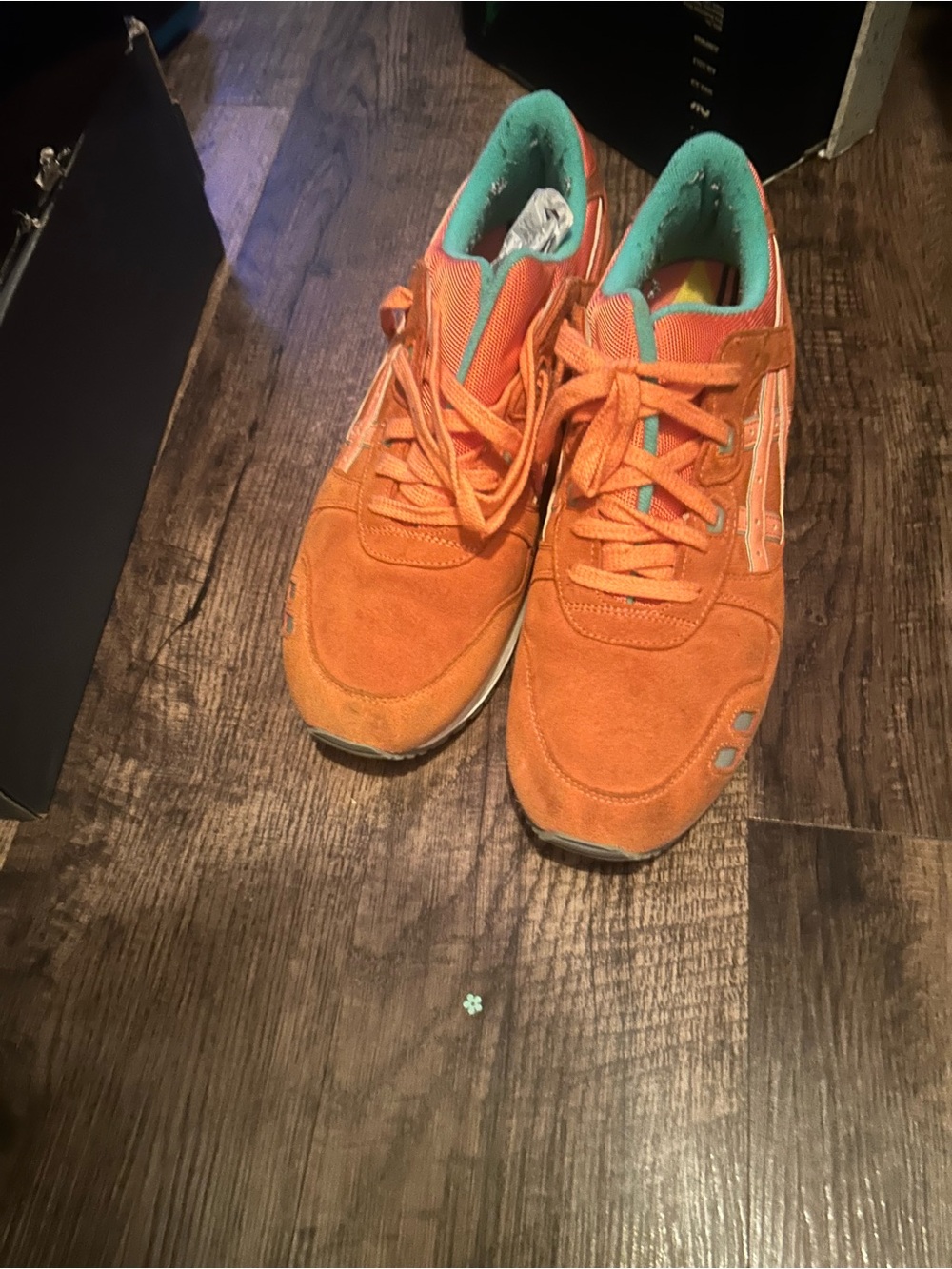 Asics Orange Suede Sneakers with Teal Lining